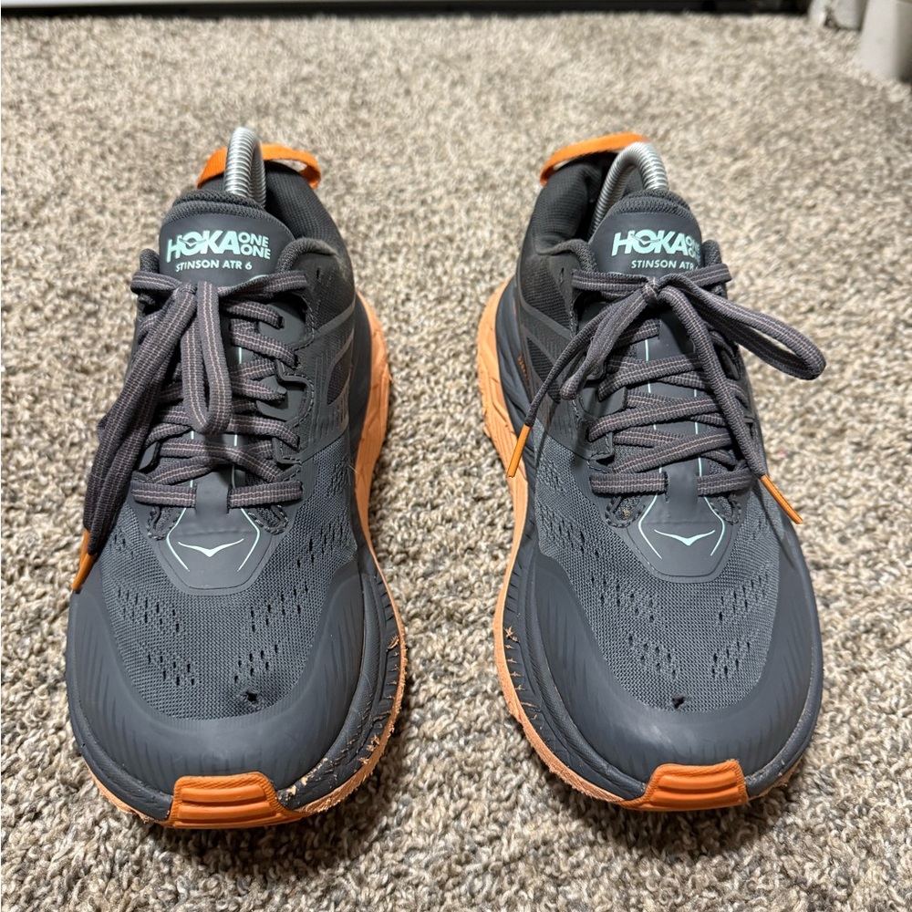 Hoka Women's Gray and Orange Trail Running Shoes - Picture 2 of 6